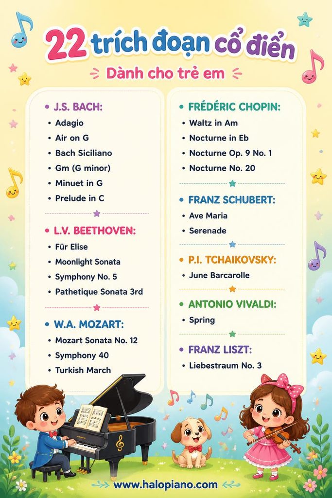 Tuyển tập 22 trích đoạn cổ điển cho người mới học piano