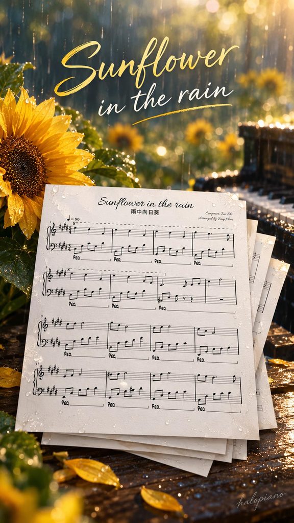Sunflower in the rain